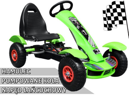Gokart wyścigowy XL na pedały Zielony - obrazek 2